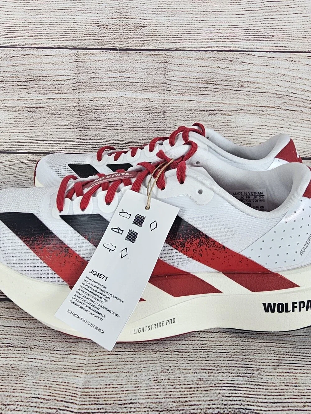 Adidas Adizero Evo SL NC State Wolfpack Running Shoes JQ4571 Men's Size 4 NEW